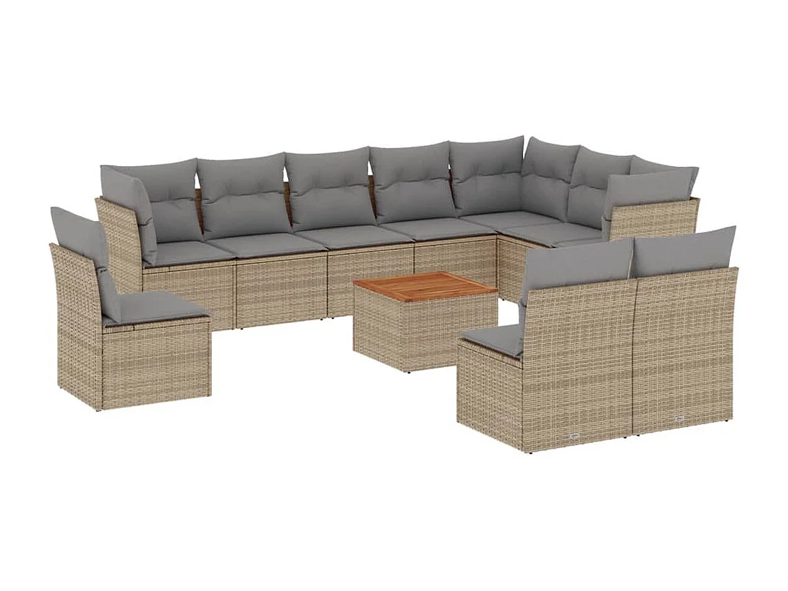 Salon de jardin et coussins 11 pcs mélange beige résine tressée