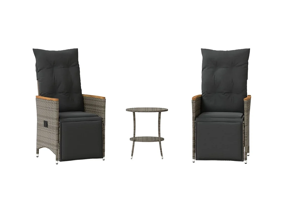 Set da Bistrò 3 pz con Cuscini Grigio in Polyrattan