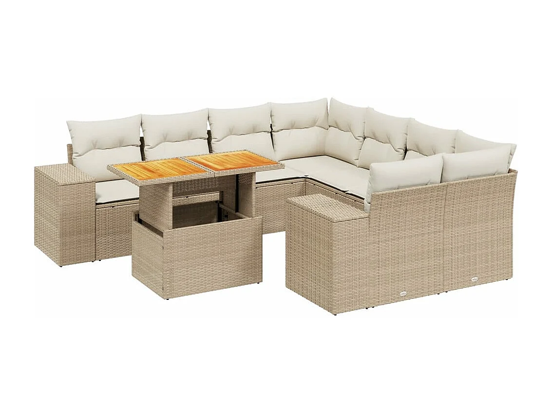 Salon de jardin avec coussins 9 pcs beige résine tressée