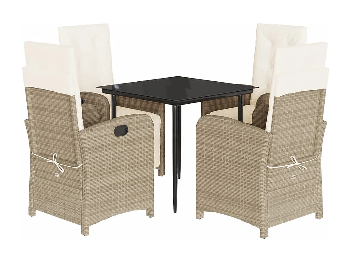 5-tlg. Garten-Essgruppe mit Kissen Beige Poly Rattan