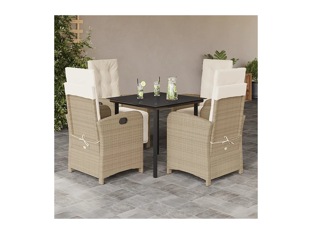 Ensemble à manger de jardin avec coussins 5pcs Beige poly rotin