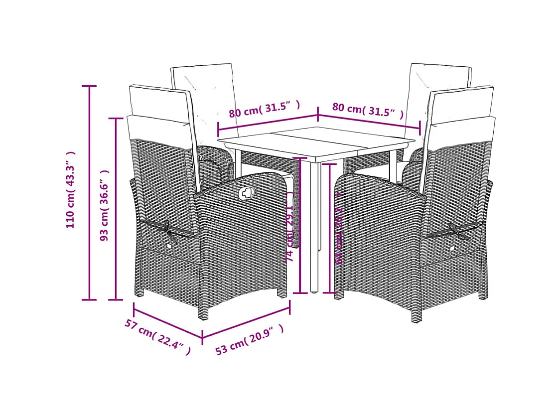 Ensemble à manger de jardin avec coussins 5pcs Beige poly rotin