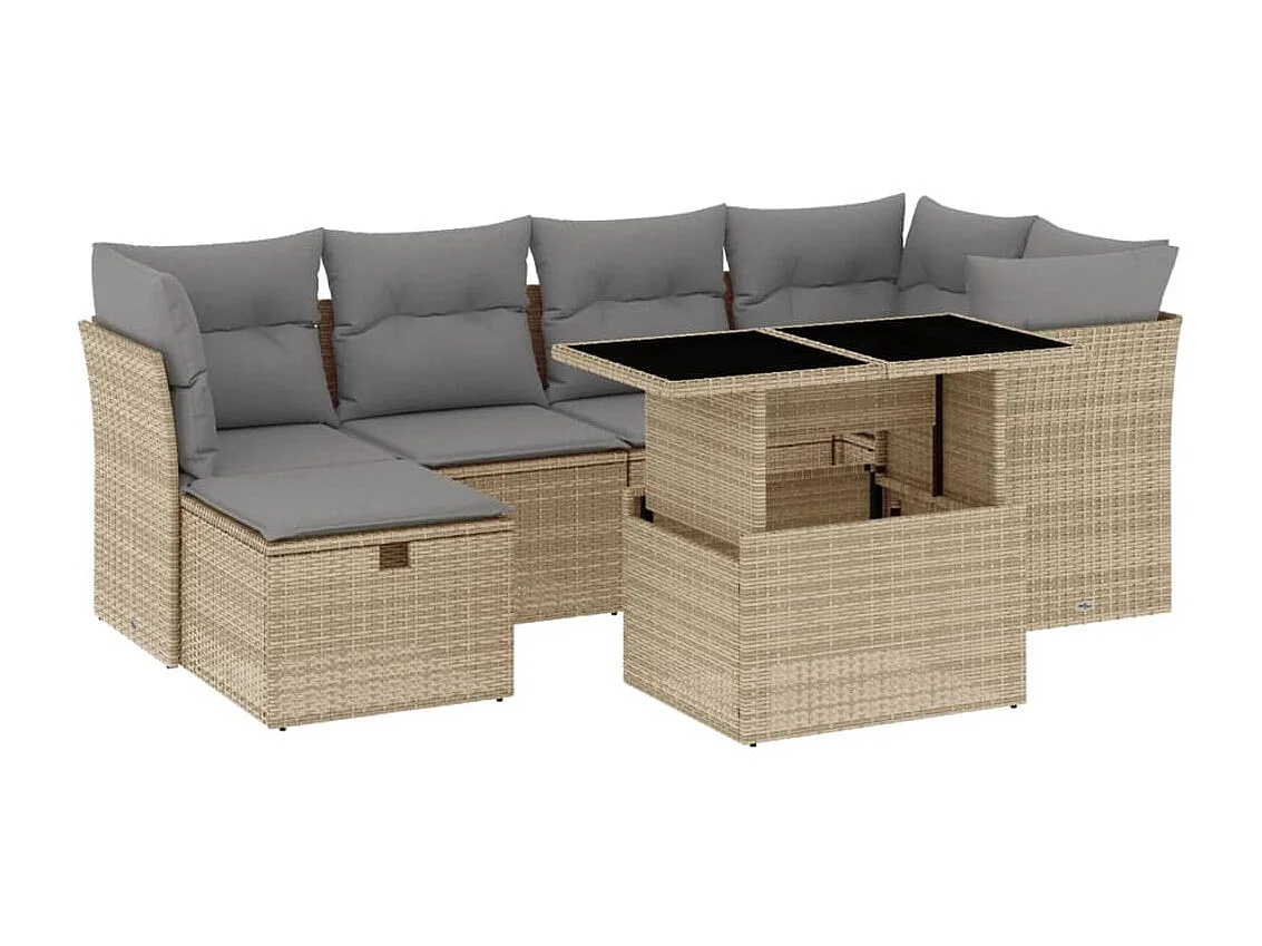 Salon de jardin avec coussins 7 pcs beige résine tressée