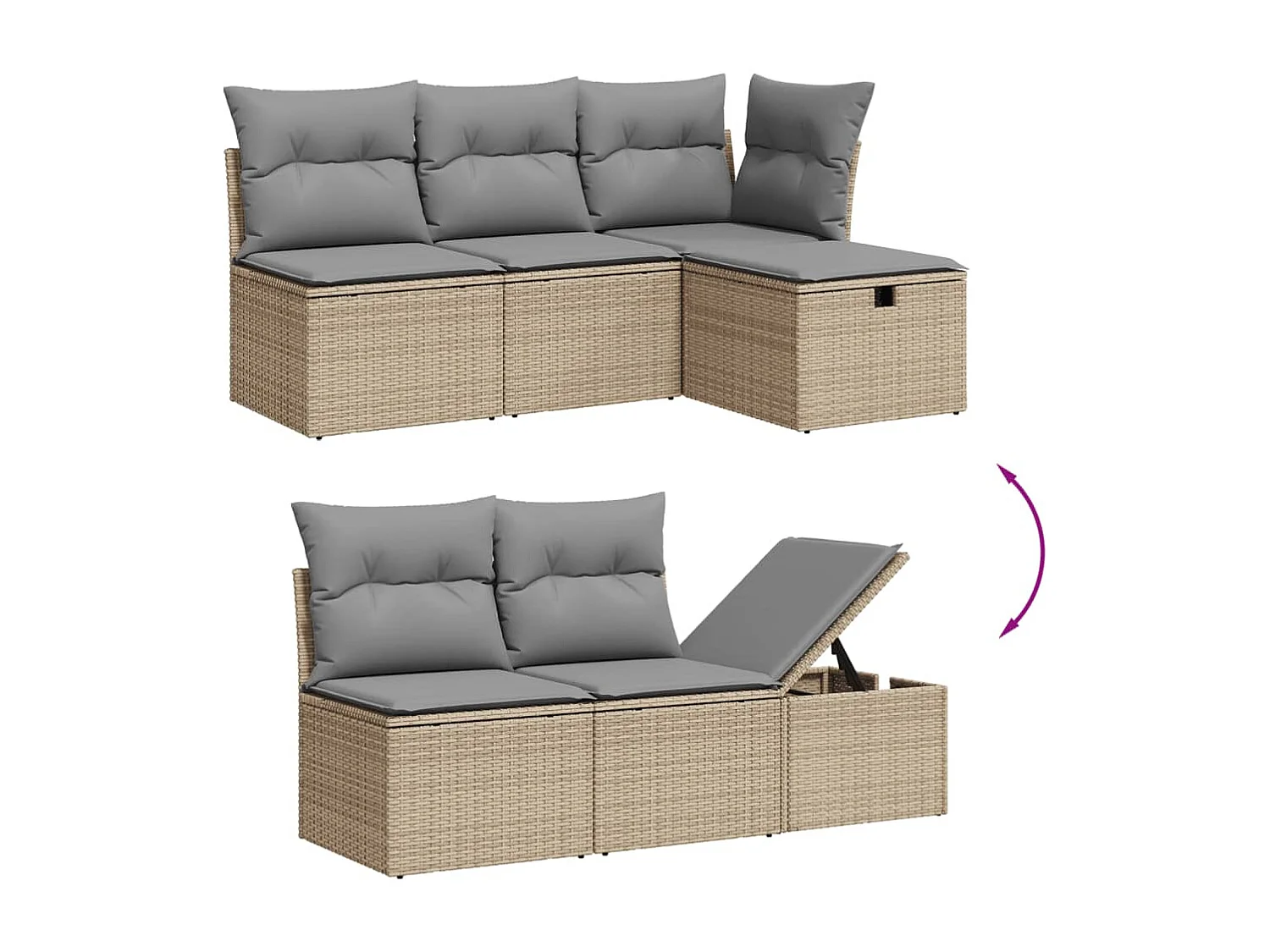 Salon de jardin avec coussins 7 pcs beige résine tressée