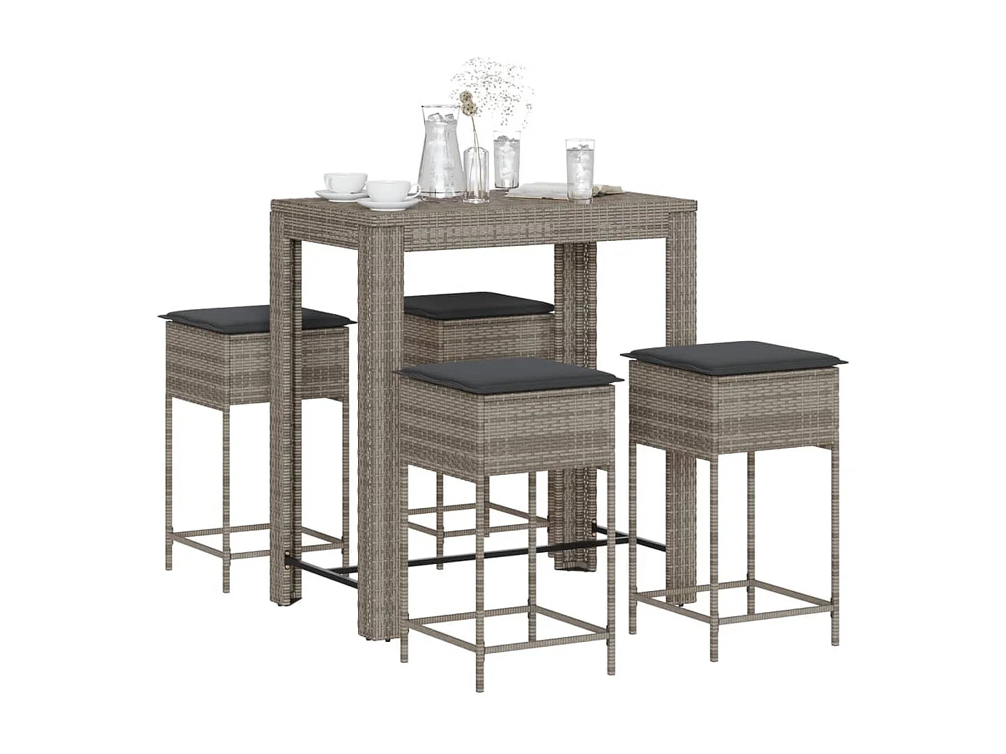 Ensemble de bar de jardin 5 pcs avec coussins gris poly rotin