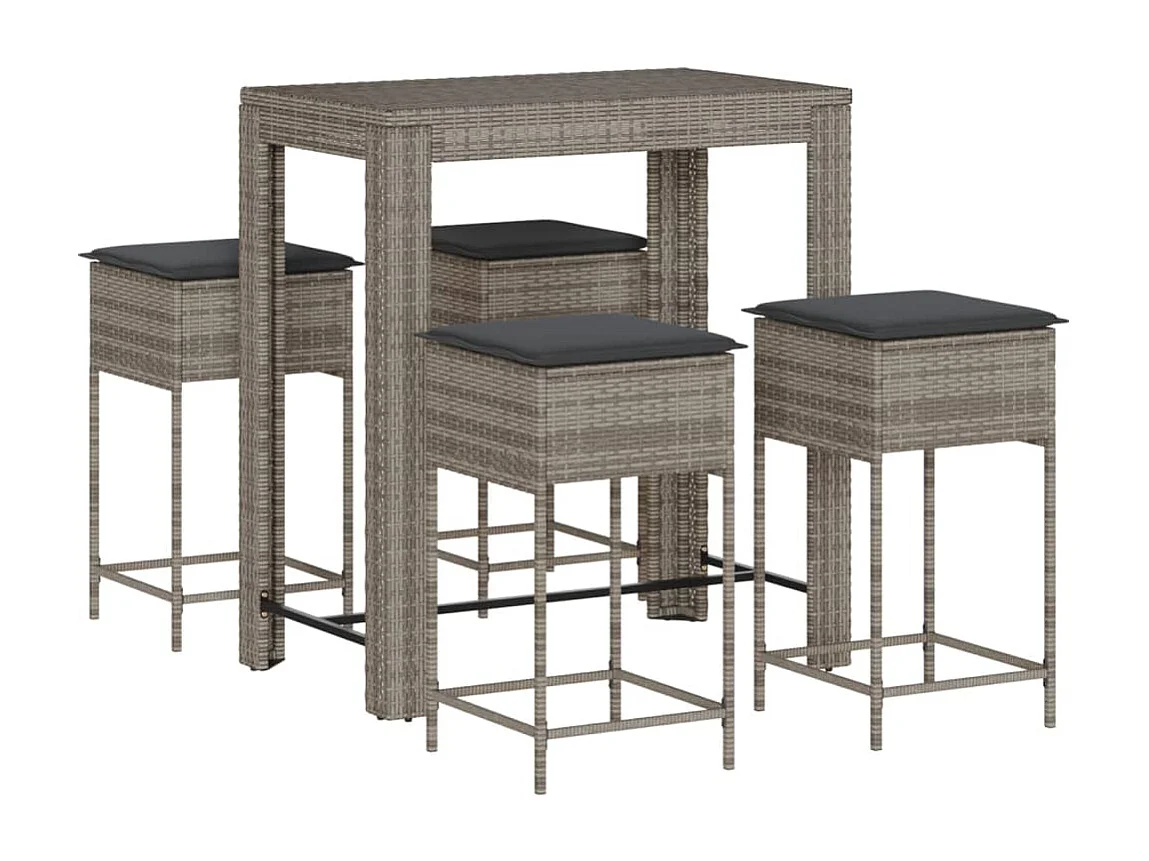 Ensemble de bar de jardin 5 pcs avec coussins gris poly rotin