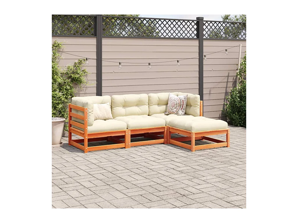 4-tlg. Garten-Sofagarnitur mit Kissen Wachsbraun Kiefernholz