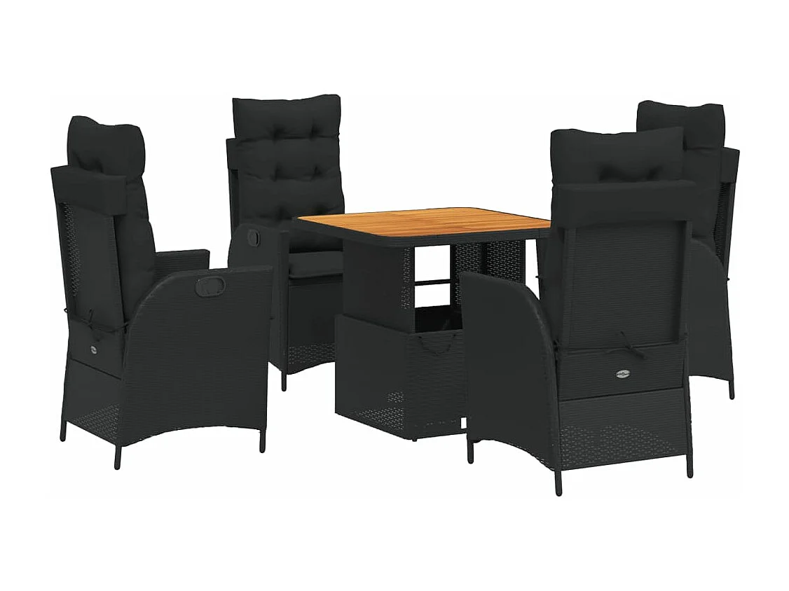 Ensemble à manger de jardin coussins 5pcs Noir Résine tressée