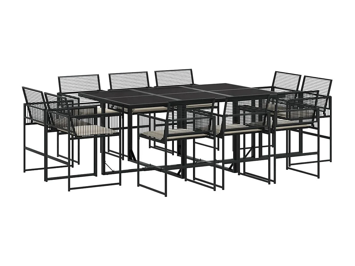 Set de comedor jardín 11 pzas con cojines ratán sintético negro