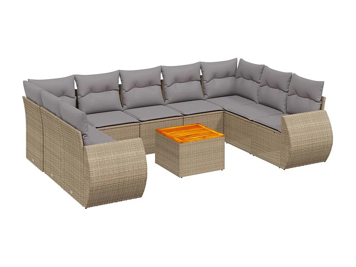 10-delige Loungeset met kussens poly rattan beige