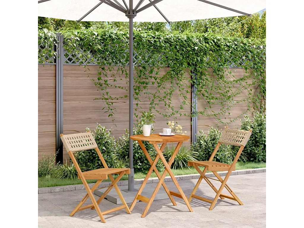 3-tlg. Bistro-Set Beige Poly Rattan und Massivholz