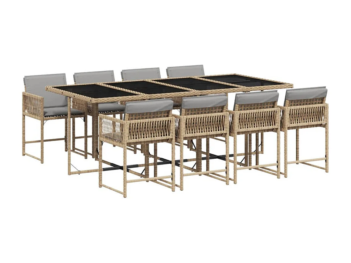 9-tlg. Garten-Essgruppe mit Kissen Beigemischung Poly Rattan