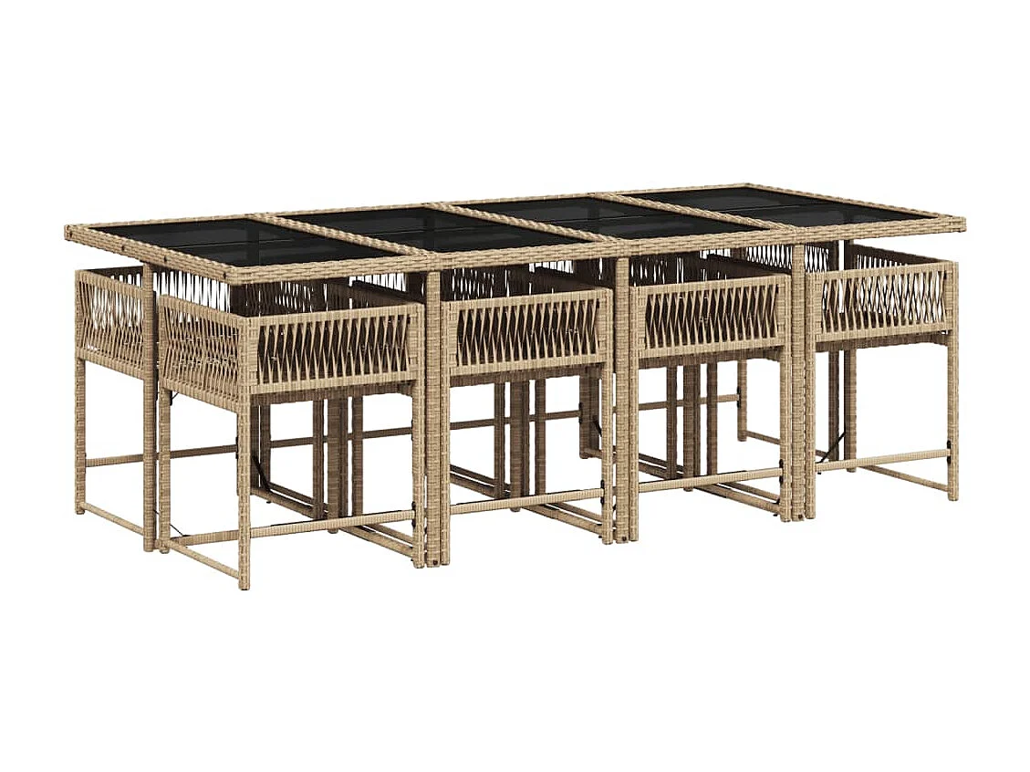 9-tlg. Garten-Essgruppe mit Kissen Beigemischung Poly Rattan