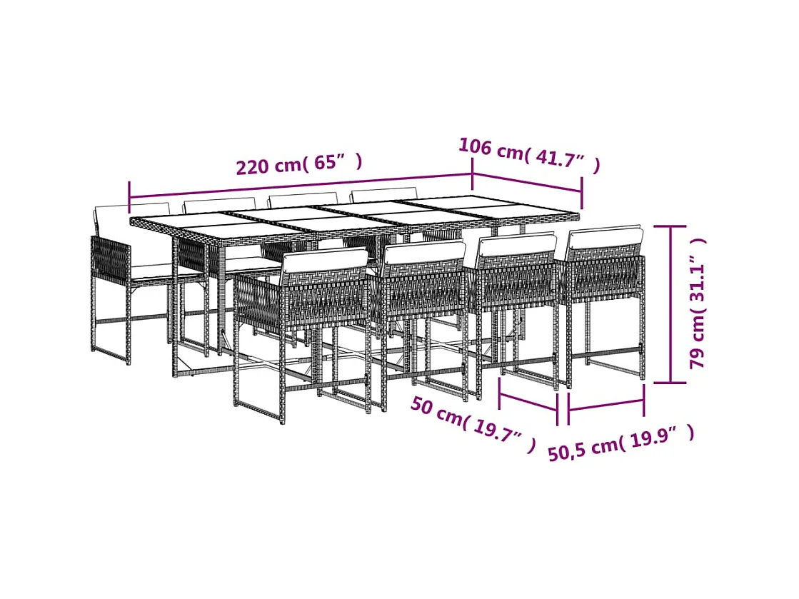 Set Pranzo da Giardino 9 pz con Cuscini Beige Misto Polyrattan