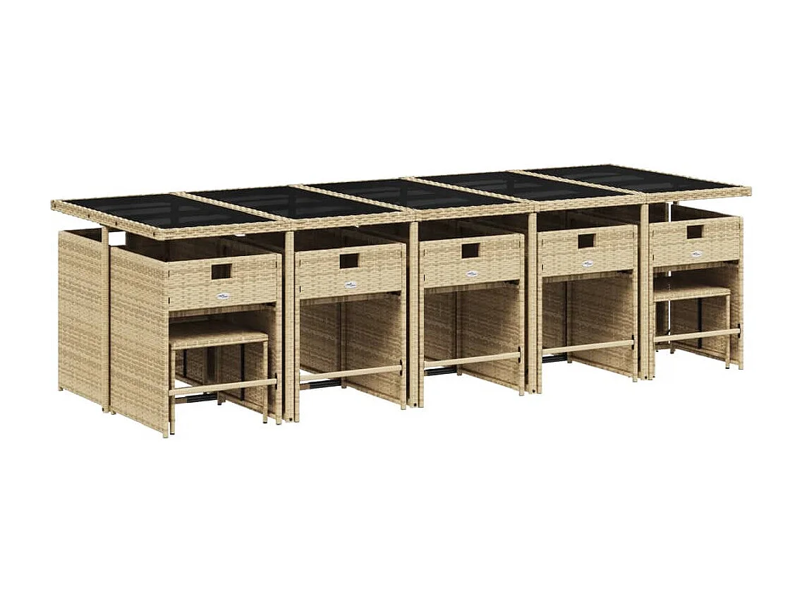 Ensemble à manger de jardin et coussins 15 pcs beige