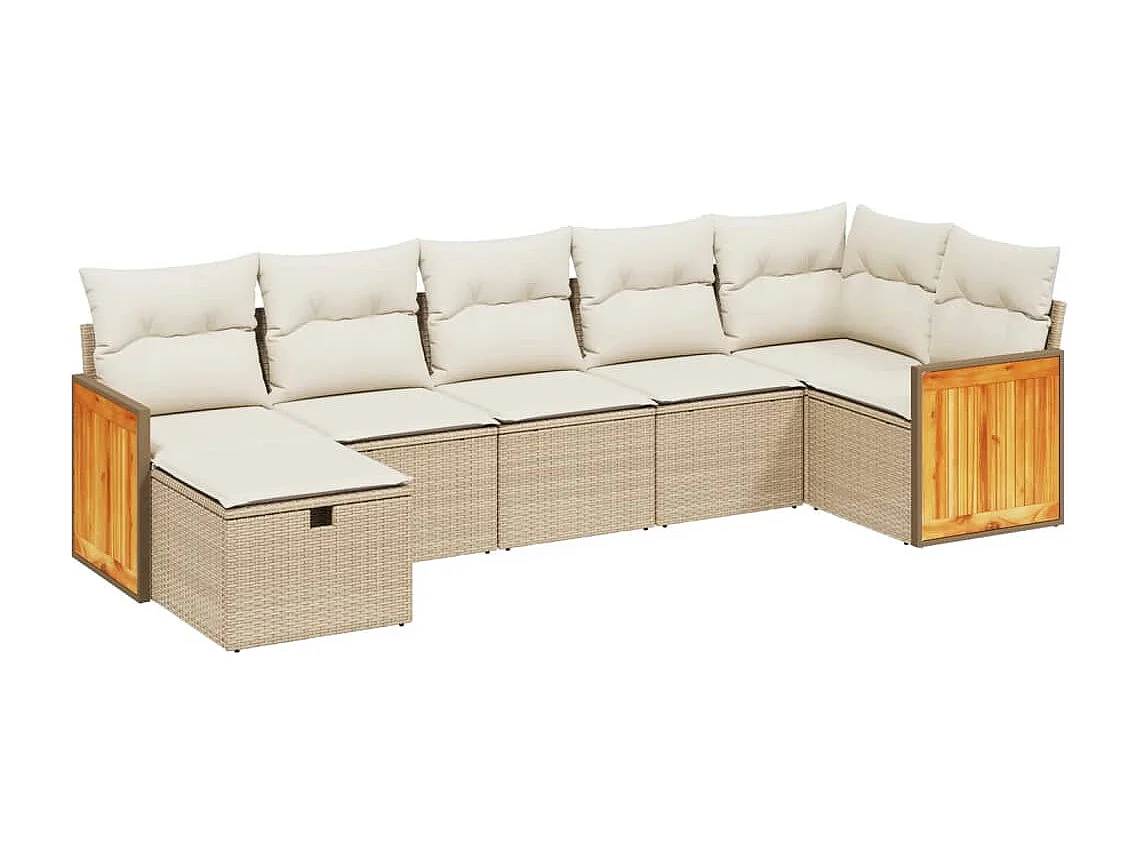 7 pcs conjunto de sofás p/ jardim com almofadões vime PE bege