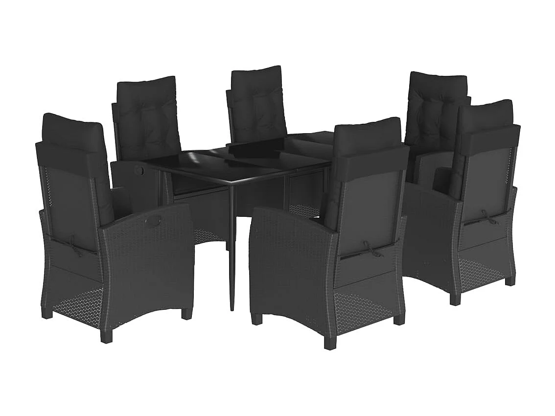 Ensemble à manger de jardin coussins 7pcs Noir Résine tressée