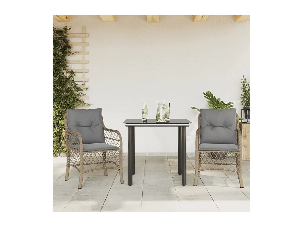 3-tlg. Bistro-Set mit Kissen Beigemischung Poly Rattan