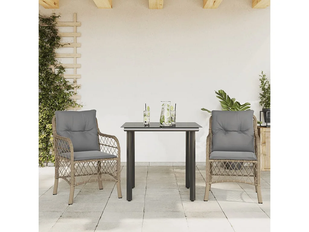 Set da Bistrò 3 pz con Cuscini Beige Misto in Polyrattan