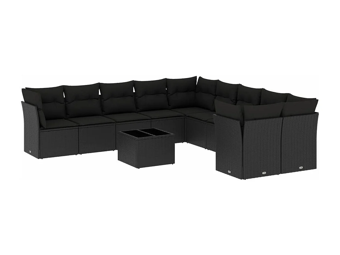 Salon de jardin 11 pcs avec coussins noir résine tressée