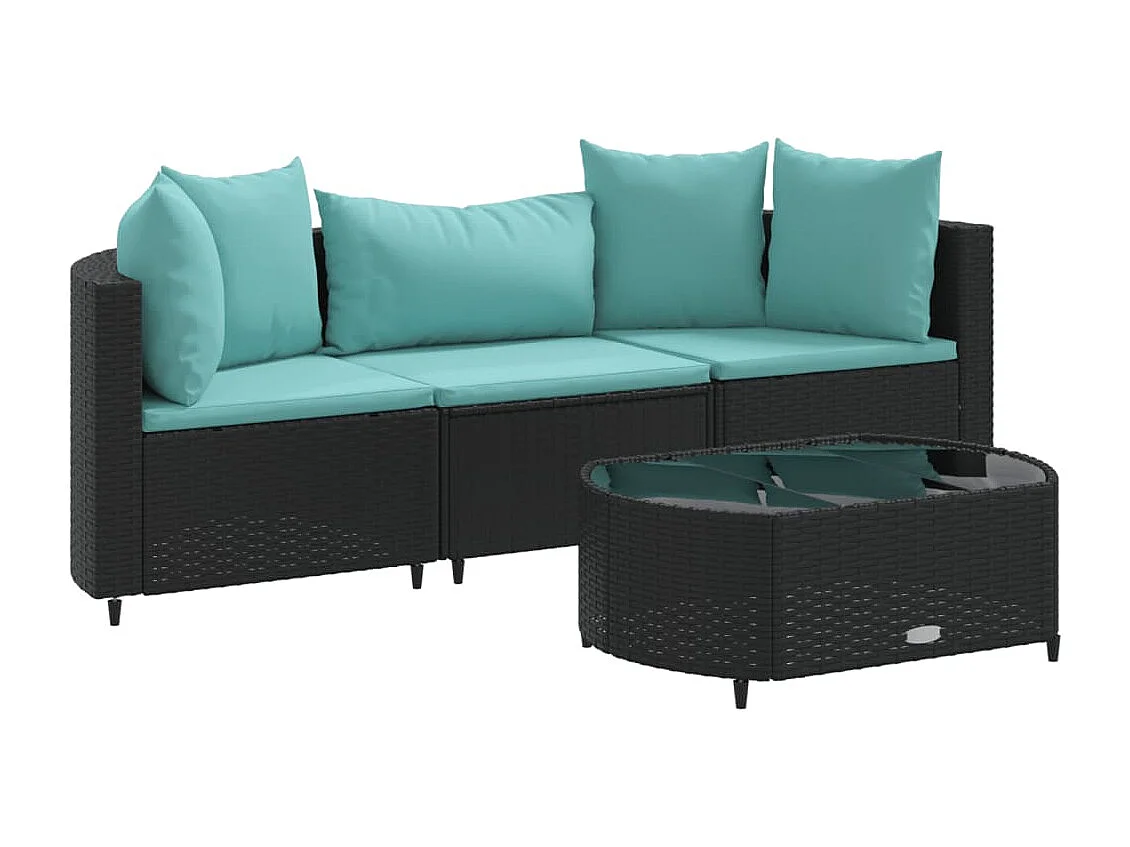 Salon de jardin 4 pcs avec coussins noir résine tressée