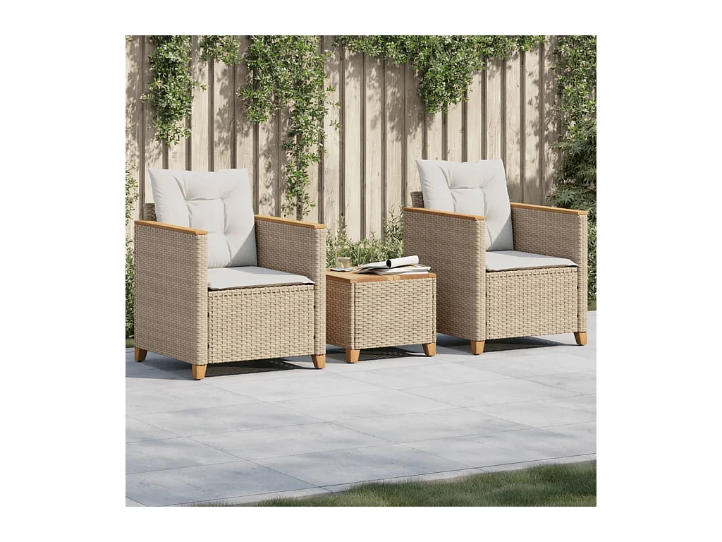 Set da Bistrò 3 pz con Cuscini Beige Polyrattan e Legno Acacia