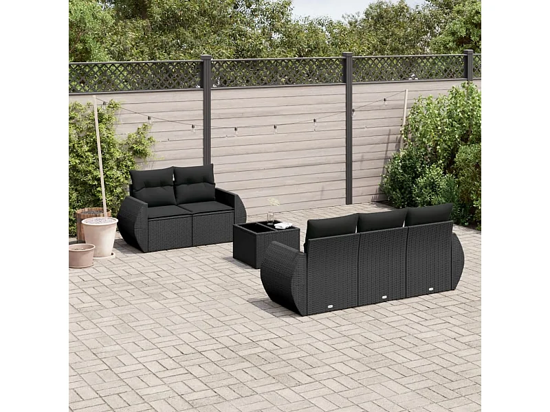Salon de jardin 6 pcs avec coussins noir résine tressée