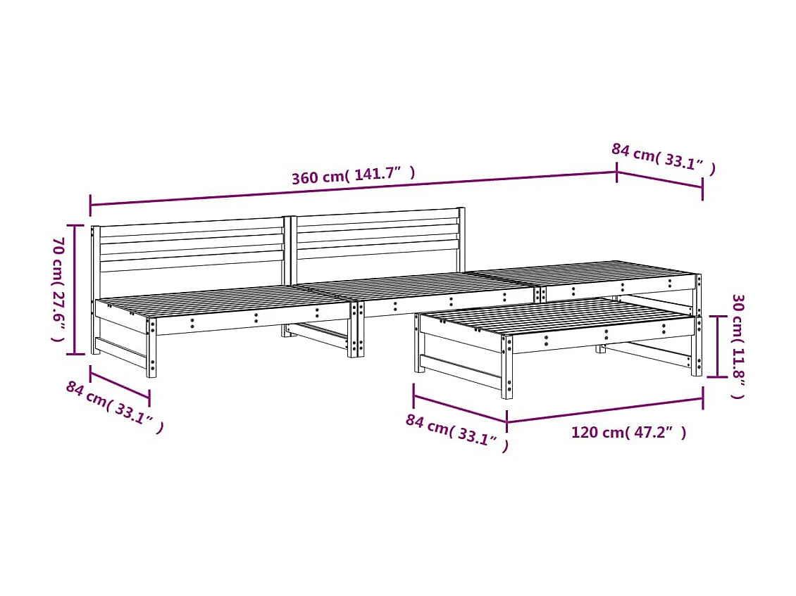 4-delige Loungeset massief grenenhout honingbruin