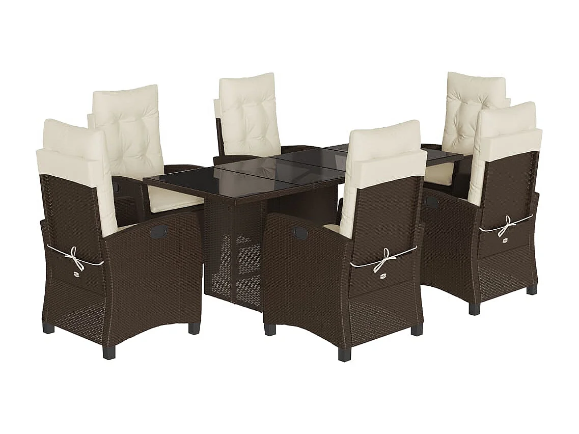 Ensemble à manger de jardin et coussins 7 pcs marron rotin