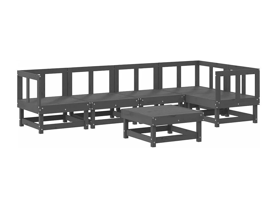 Salon de jardin 6 pcs Gris Bois de pin massif