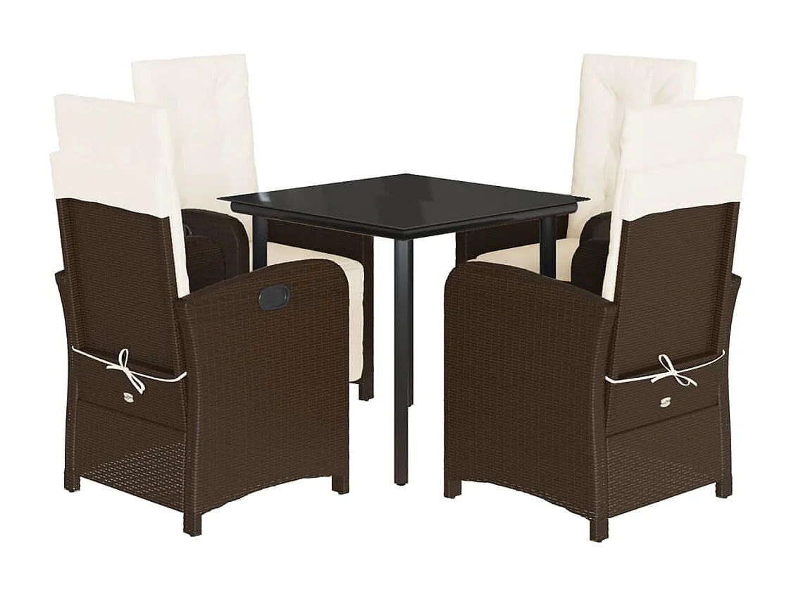 Set comedor de jardín 5 piezas y cojines ratán sintético marrón