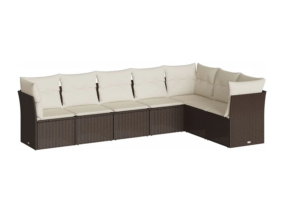 7 pcs conjunto de sofás jardim c/ almofadões vime PE castanho