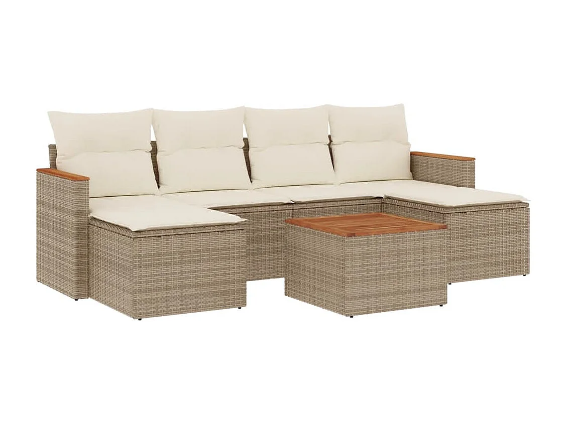 7-tlg. Garten-Sofagarnitur mit Kissen Beige Poly Rattan