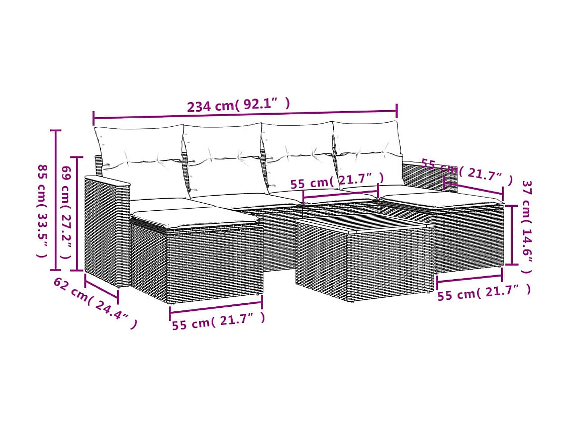 7-tlg. Garten-Sofagarnitur mit Kissen Beige Poly Rattan