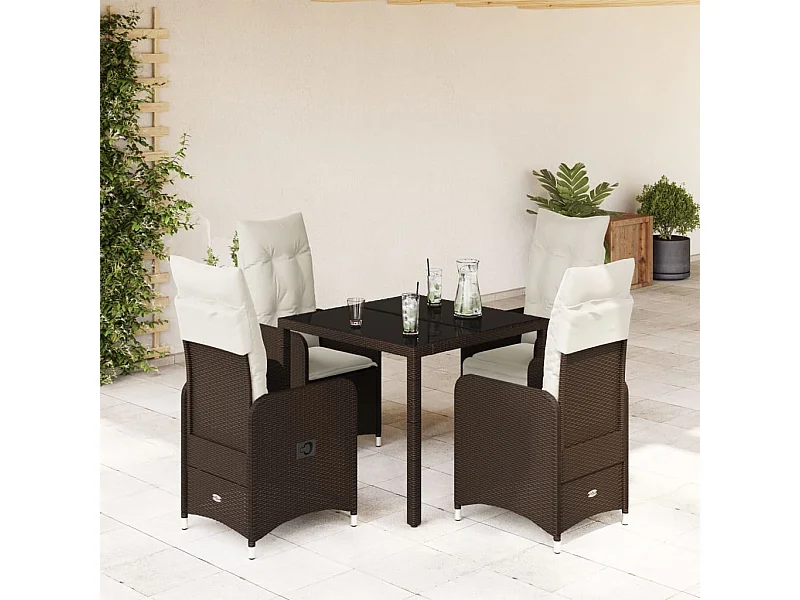 Ensemble de bistro de jardin 5 pcs coussins marron poly rotin