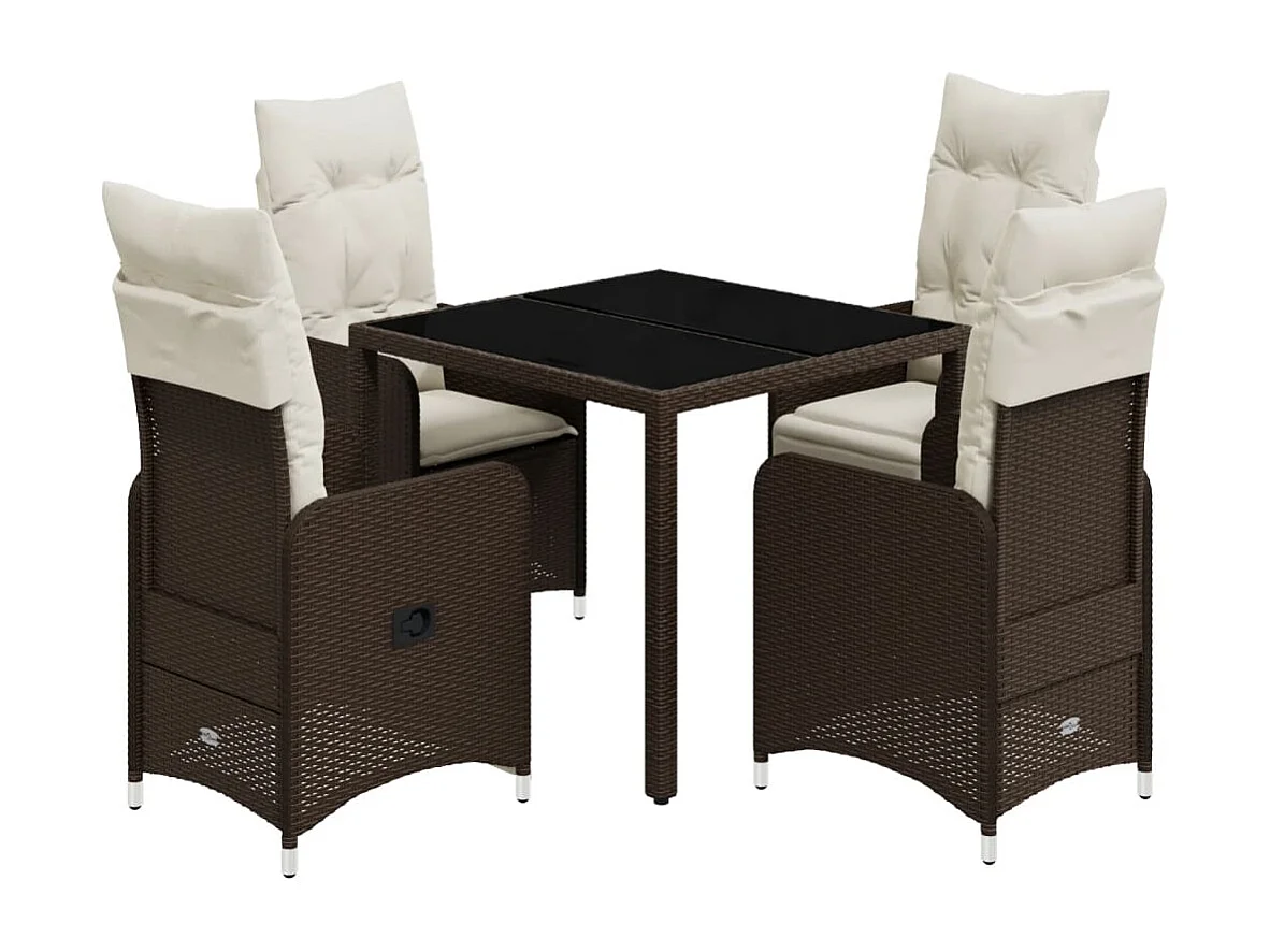 5 pcs conjunto bistrô p/ jardim c/ almofadões vime PE castanho