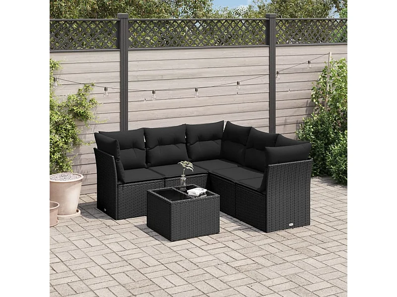 Salon de jardin 6 pcs avec coussins noir résine tressée