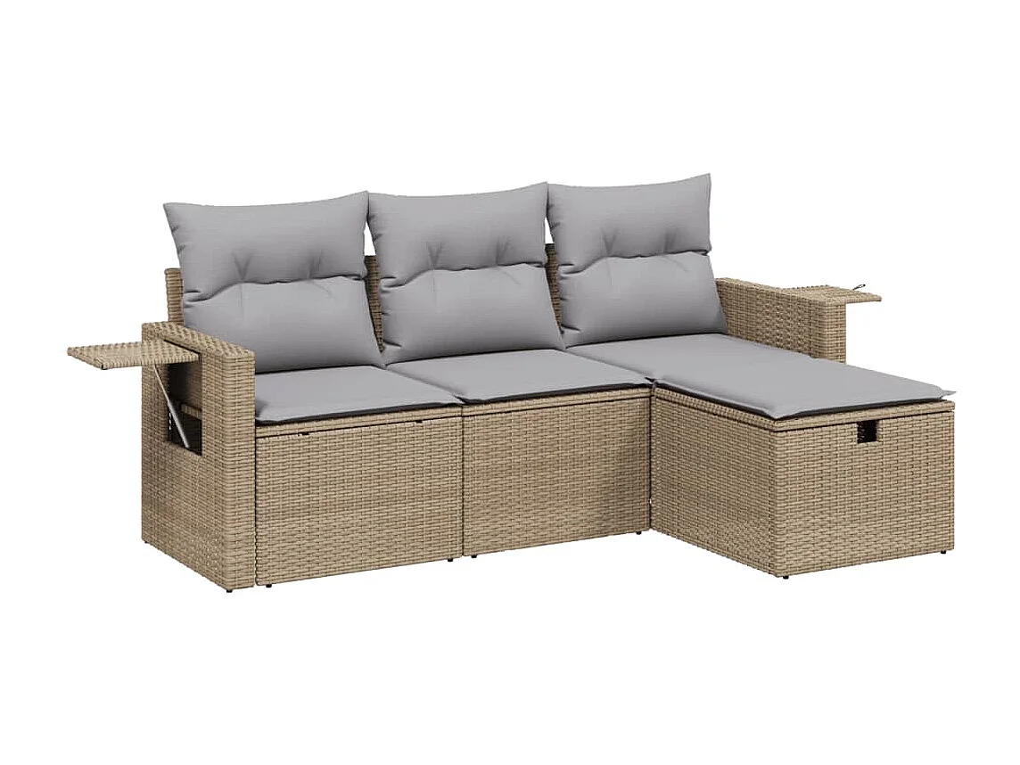 Salon de jardin avec coussins 4pcs mélange beige résine tressée