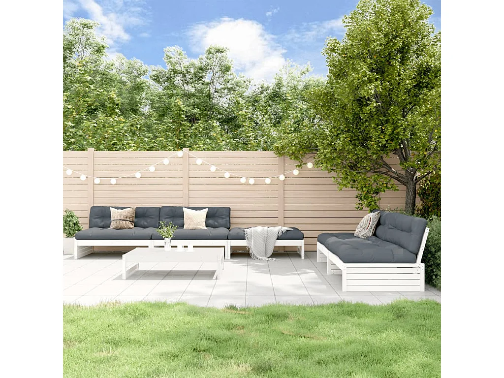 Salon de jardin 6 pcs Blanc Bois de pin massif