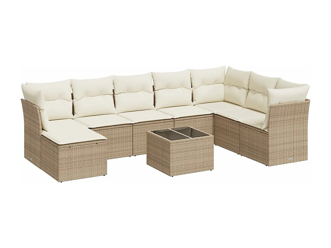 Salon de jardin avec coussins 9 pcs beige résine tressée