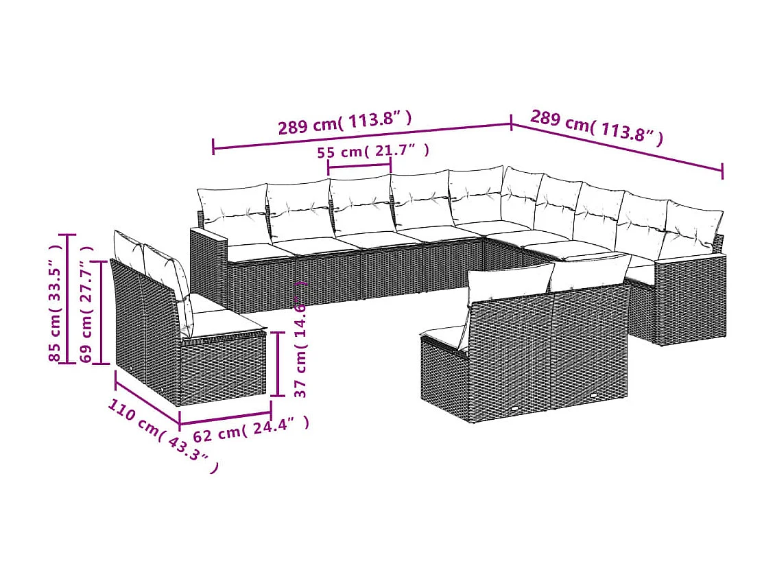 Salon de jardin et coussins 13 pcs mélange beige résine tressée