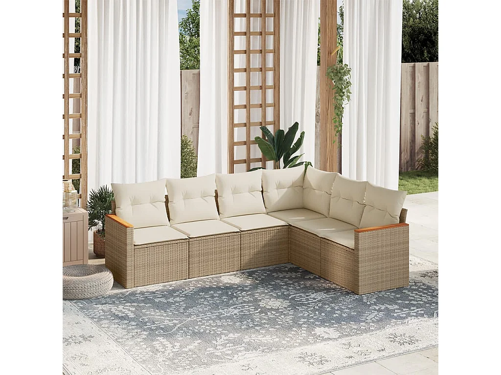 Salon de jardin avec coussins 6 pcs beige résine tressée