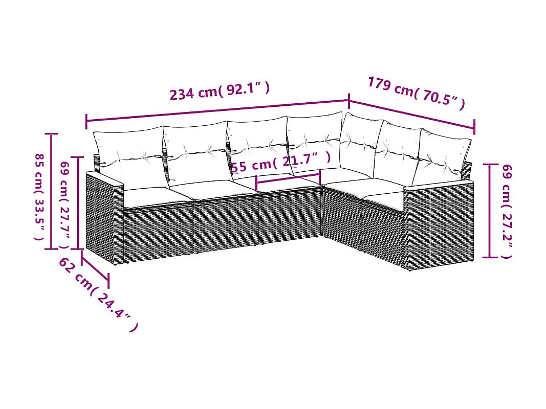 Salon de jardin avec coussins 6 pcs beige résine tressée