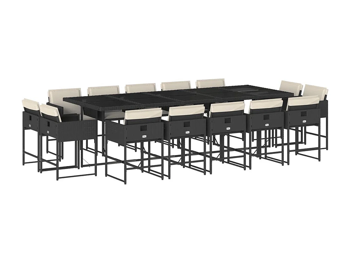 Set comedor de jardín con cojines 15 pzas ratán sintético negro