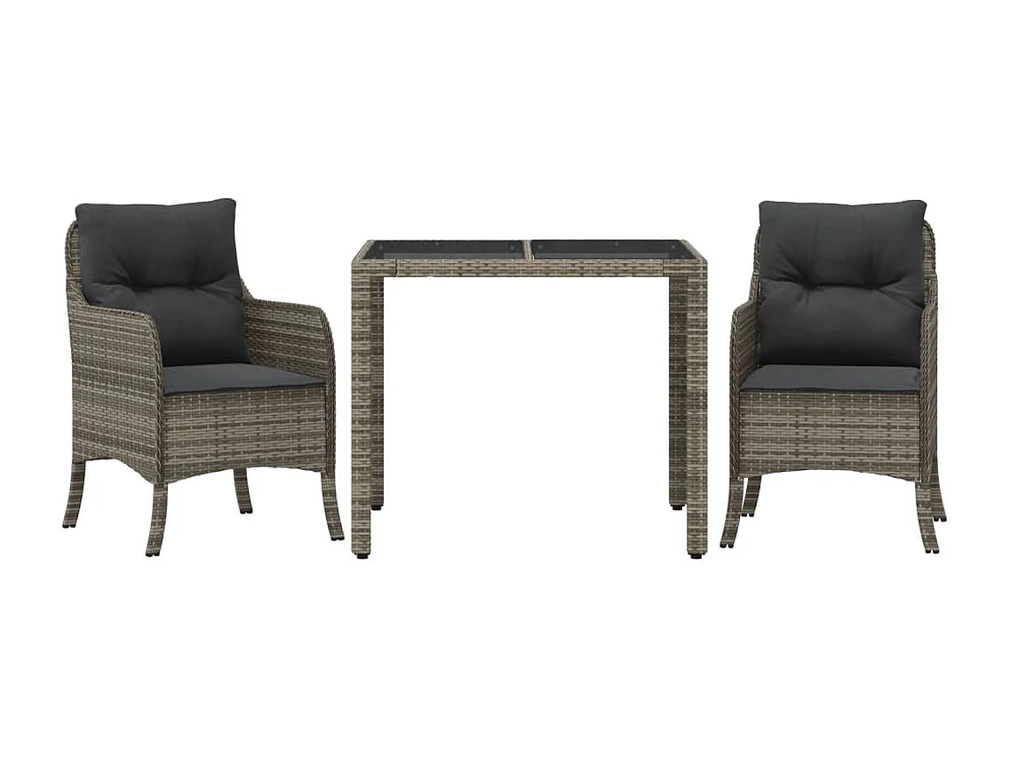 Ensemble à manger de jardin 3 pcs coussins gris résine tressée