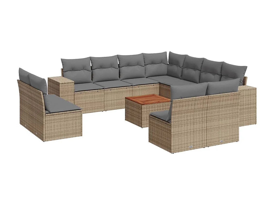 Salon de jardin avec coussins 12 pcs beige résine tressée