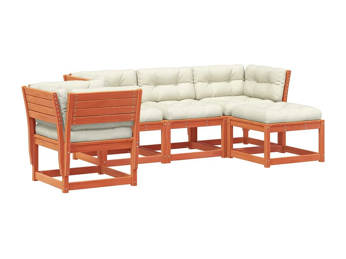 Salon de jardin 5 pcs avec coussins cire marron bois pin massif