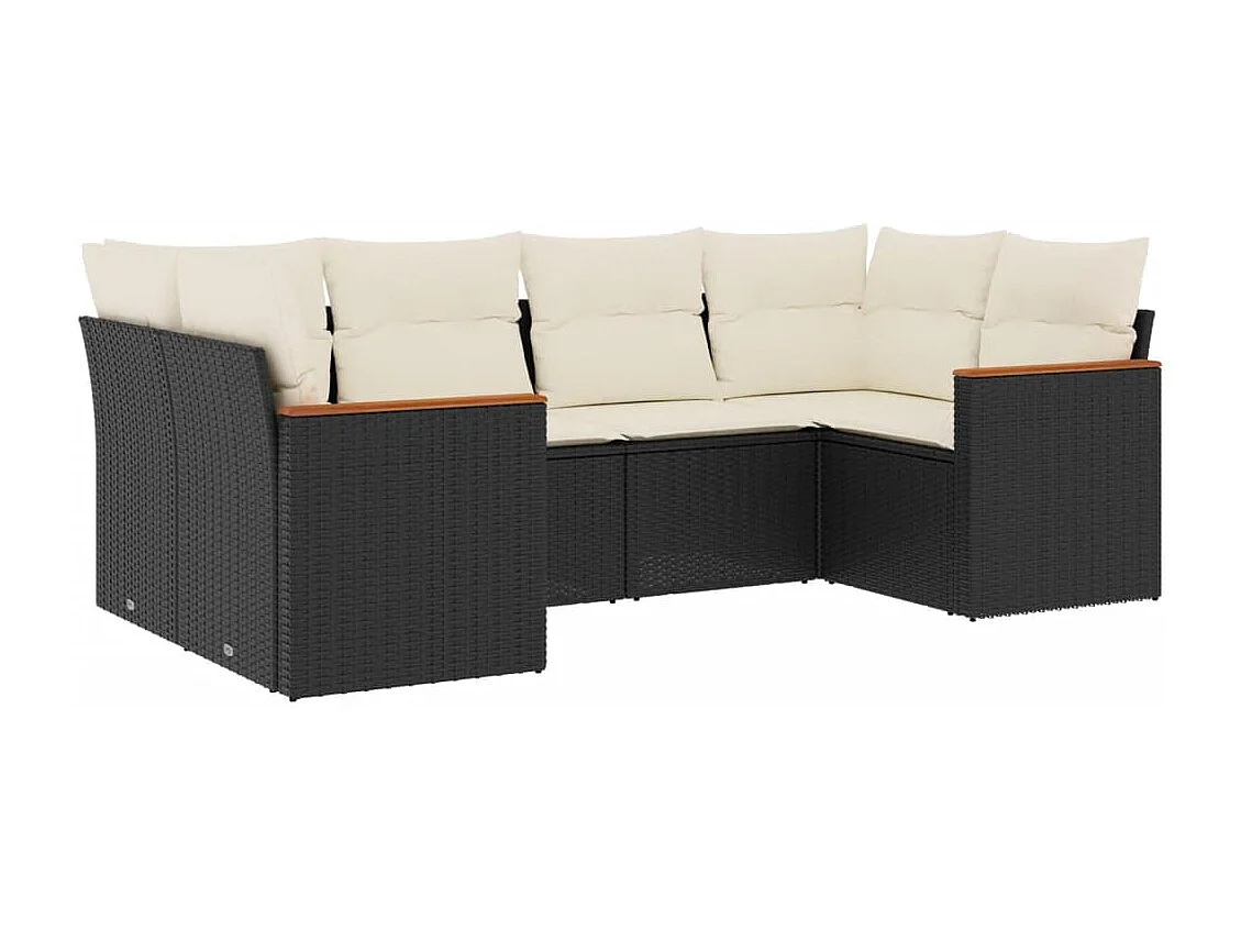 6-delige Loungeset met kussens poly rattan zwart