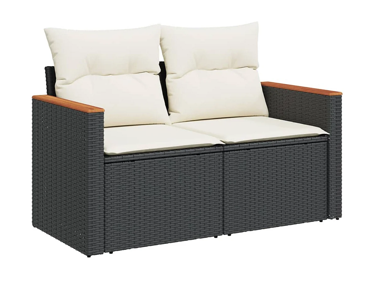 6-delige Loungeset met kussens poly rattan zwart