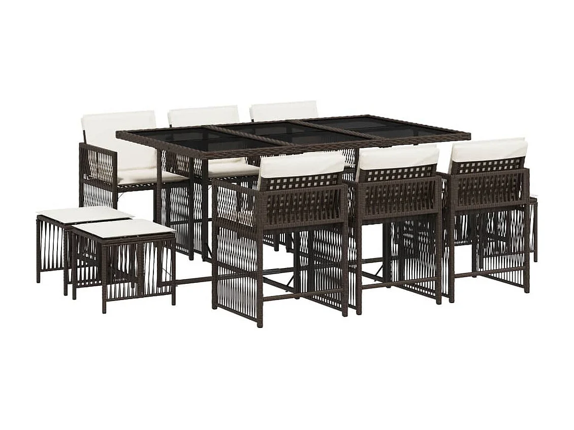 Ensemble à manger de jardin et coussins 11 pcs marron rotin